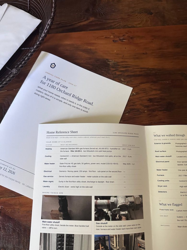 The printed Baseline Report and Annual Care Plan, as they arrive in the mail